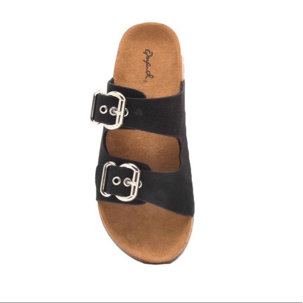 Black Adjustable Double Band Buckle Slides - Picture 5 of 8